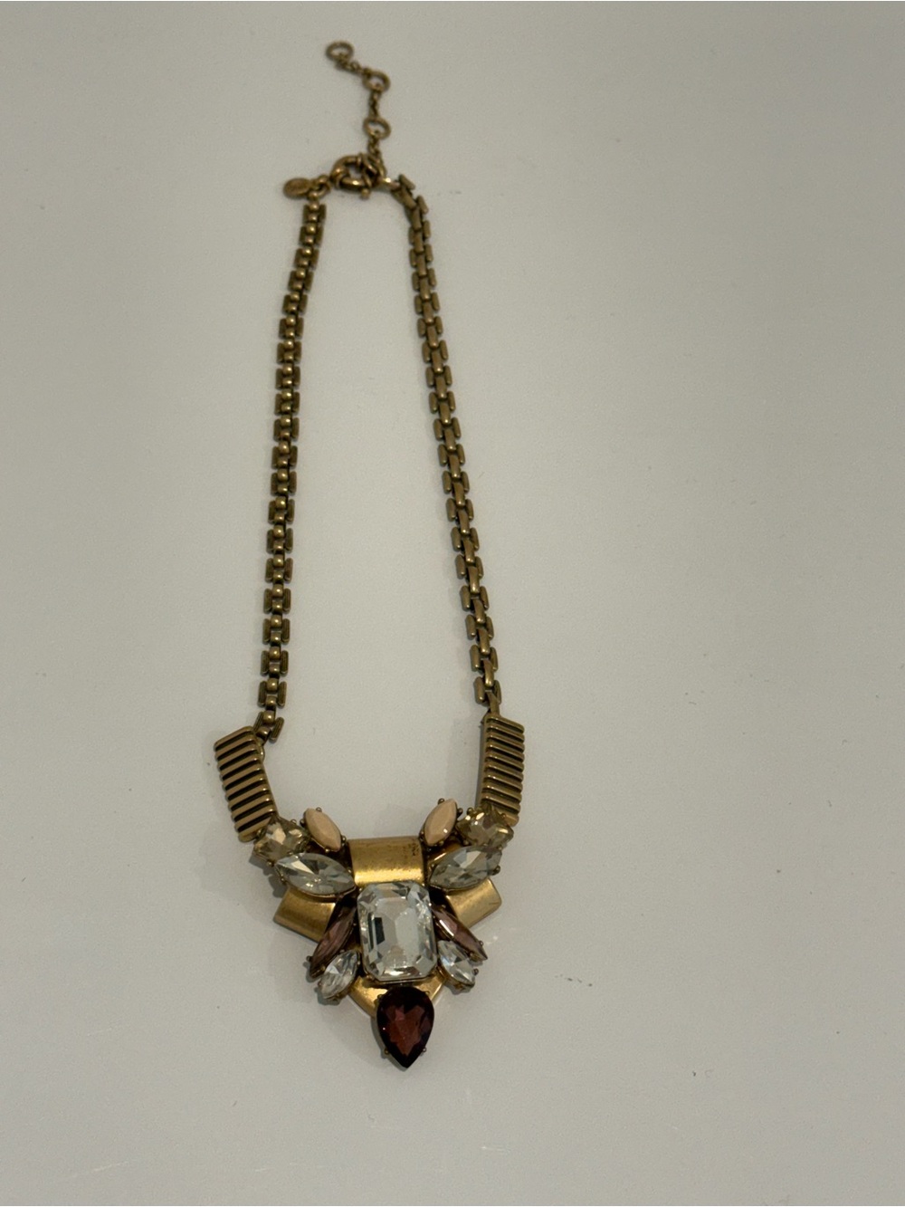 J. Crew Gold-Tone Pendant Necklace with Clear and Garnet Stones